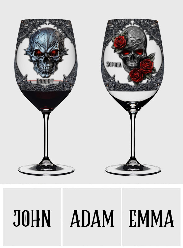 Hello Darkness - Couple Gift - Personalized Skull Wine Glass With Long Stem