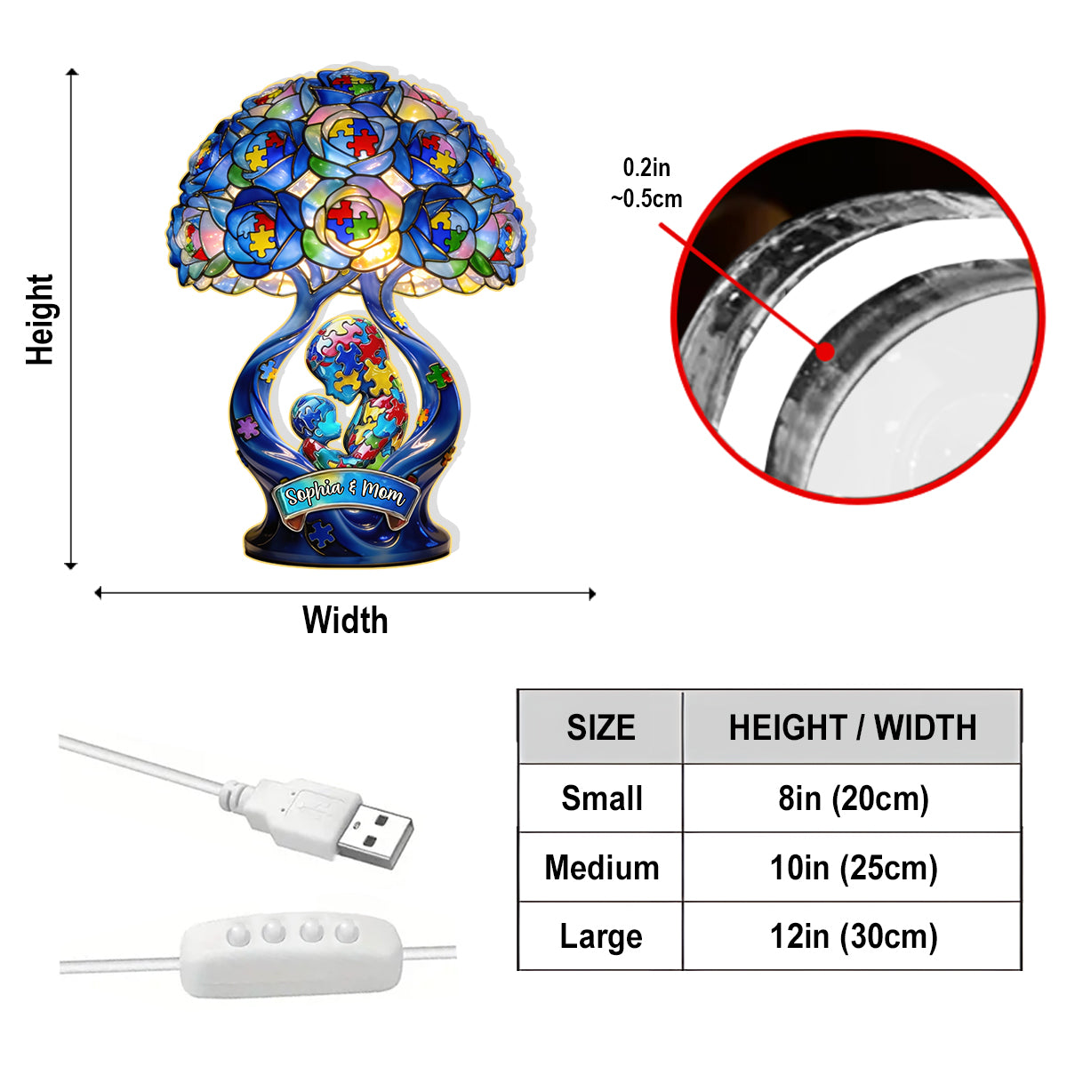 Strong Mama Best Gift For Mom - Personalized Autism Awareness Acrylic LED Night Light