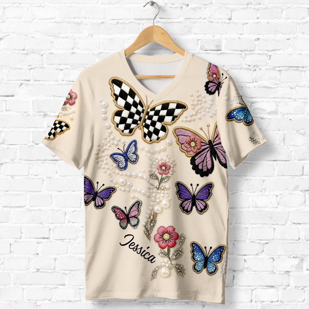 Love Butterfies - Personalized Butterfly Fully Printed V-Neck T-Shirt