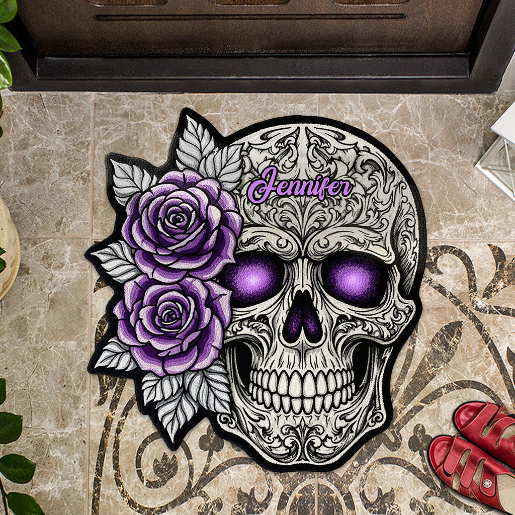Skull And Roses - Personalized Skull Shaped Doormat/ Rug