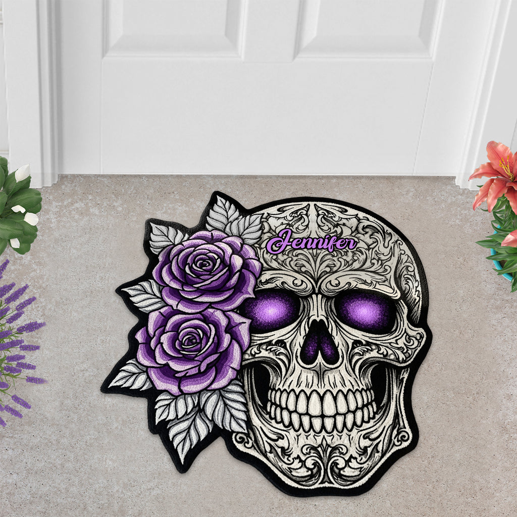 Skull And Roses - Personalized Skull Shaped Doormat/ Rug