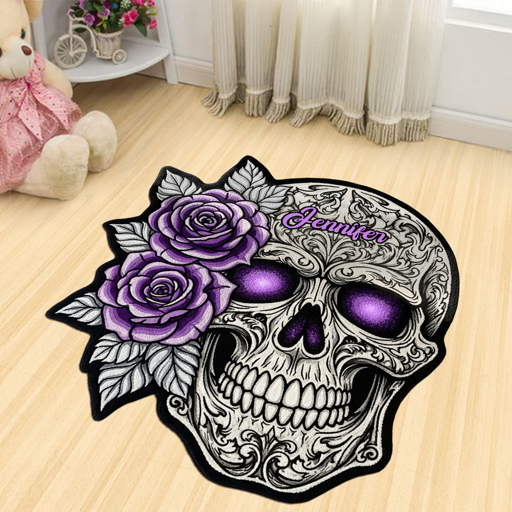 Skull And Roses - Personalized Skull Shaped Doormat/ Rug