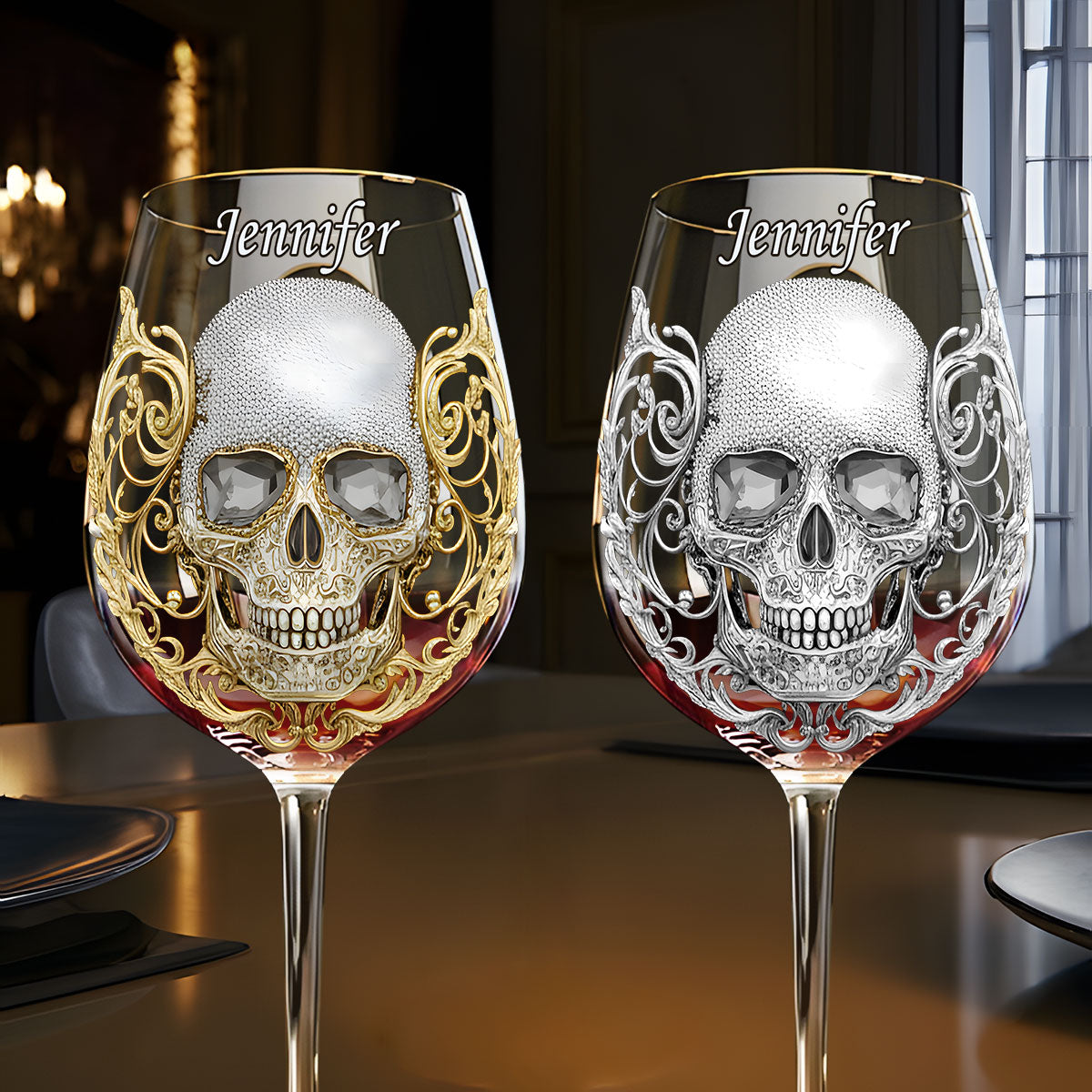 High Class Skull Art - Personalized Skull Wine Glass With Long Stem