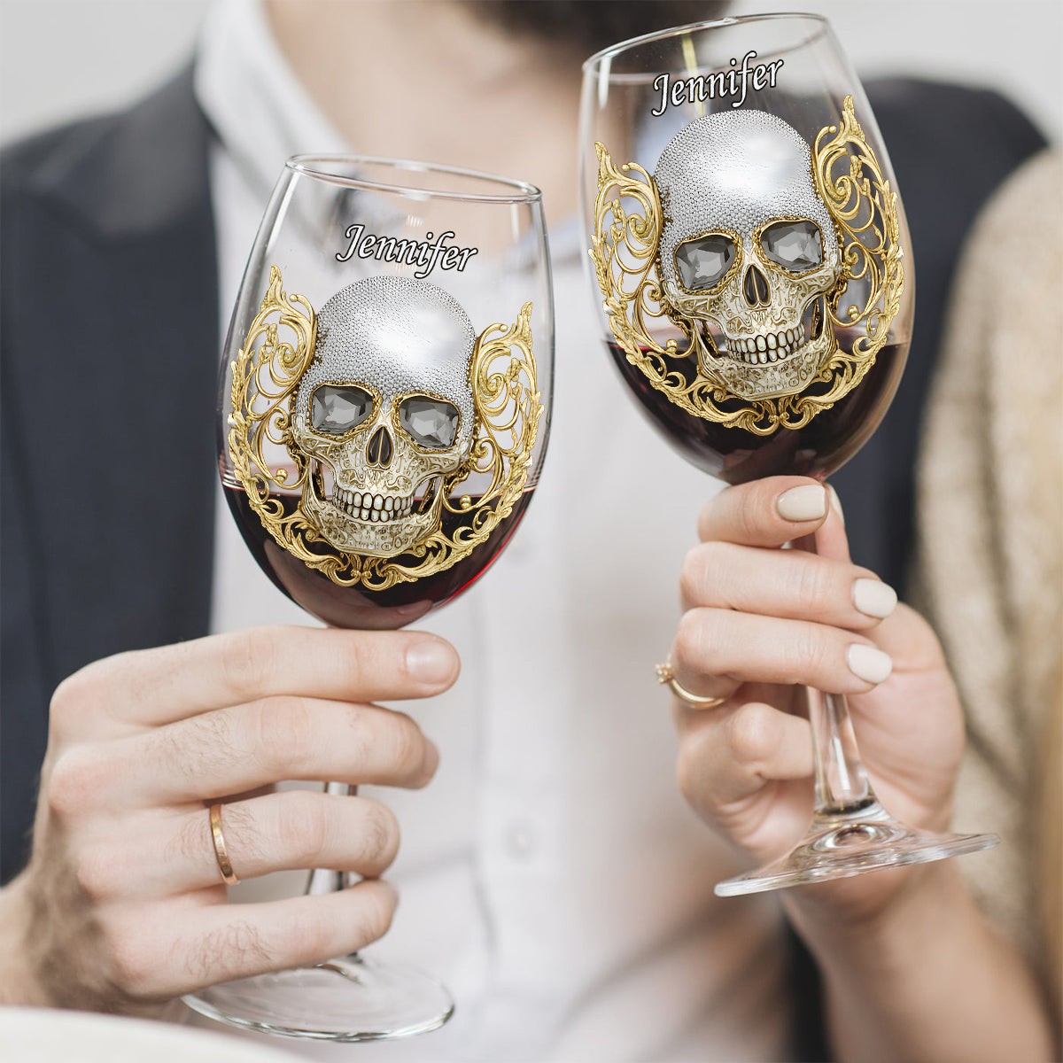 High Class Skull Art - Personalized Skull Wine Glass With Long Stem