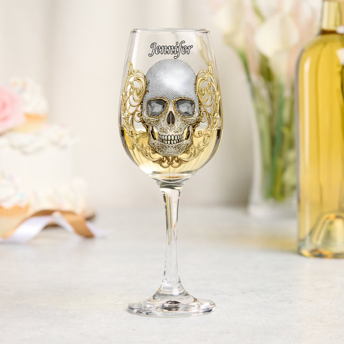 High Class Skull Art - Personalized Skull Wine Glass With Long Stem