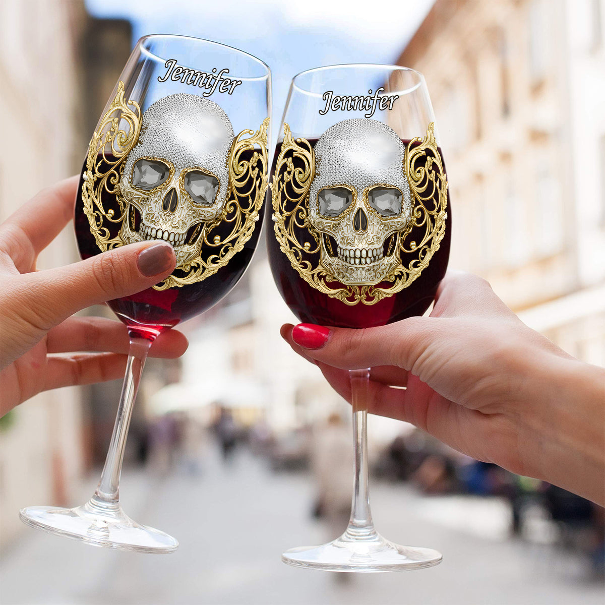 High Class Skull Art - Personalized Skull Wine Glass With Long Stem