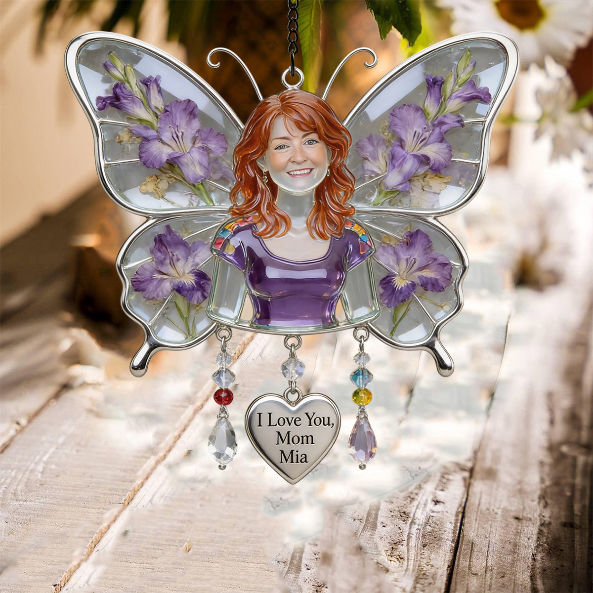 Best Mom Ever - Personalized Mother Window Hanging Suncatcher With Custom Charms