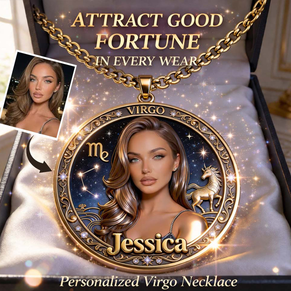 Horoscope Sign, Lucky Charm - Personalized Horoscope Shaped Metal Pendant Necklace