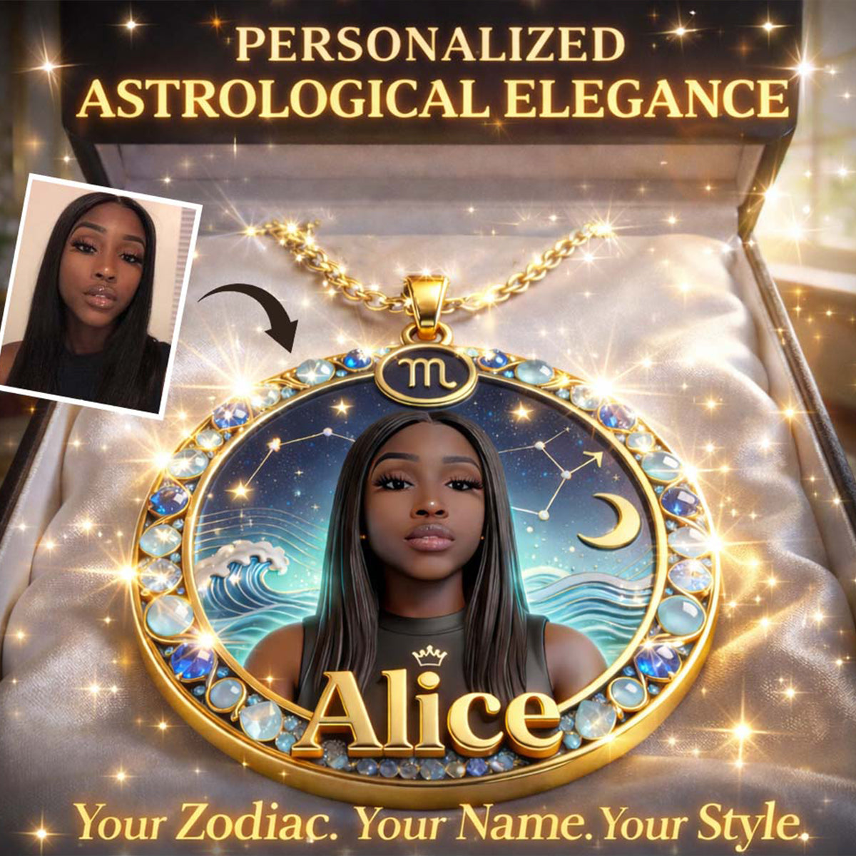 Horoscope Sign, Lucky Charm - Personalized Horoscope Shaped Metal Pendant Necklace