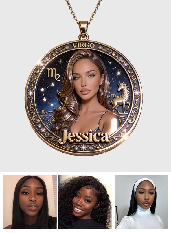 Horoscope Sign, Lucky Charm - Personalized Horoscope Shaped Metal Pendant Necklace