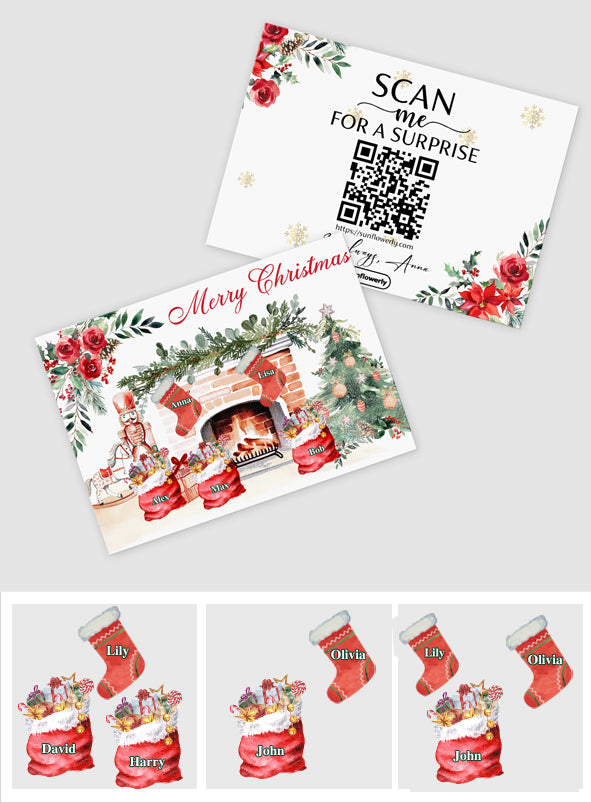 Merry Christmas Stocking Family - Personalized QR Greeting Card
