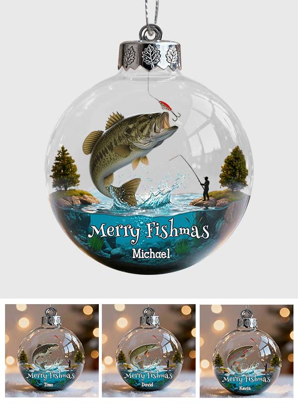 Merry Fishmas - Personalized Fishing Transparent Ornament