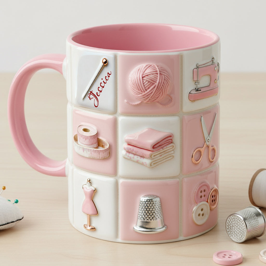 Love Sewing Pink - Personalized Sewing Accent Mug