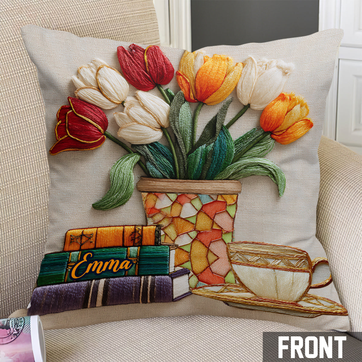 Books And Flowers - Personalized Book Throw Pillow