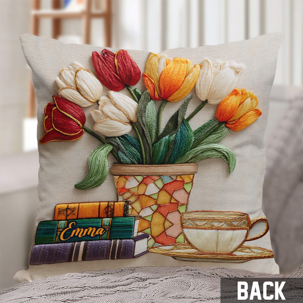 Books And Flowers - Personalized Book Throw Pillow