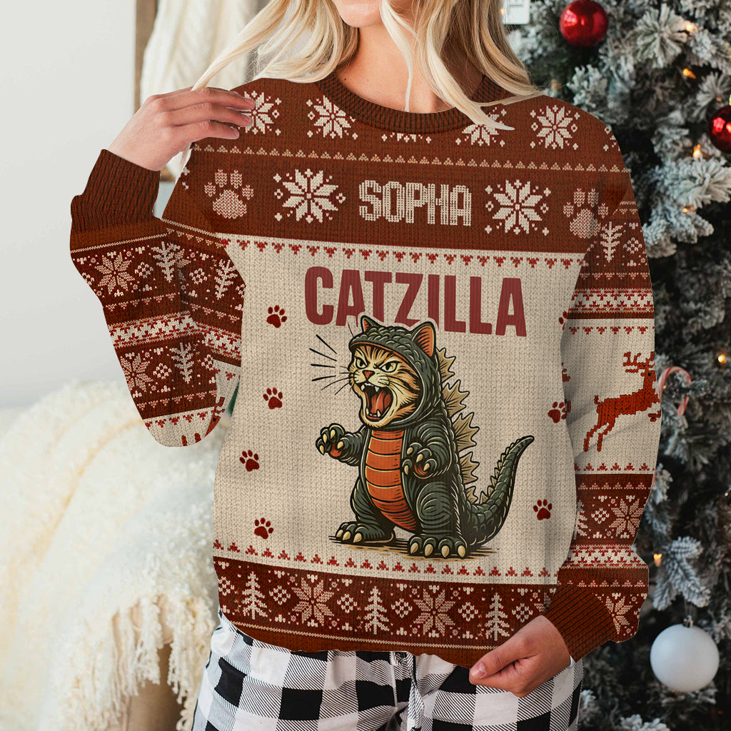 Sarcastic Cat Xmas - Personalized Cat Ugly Sweater