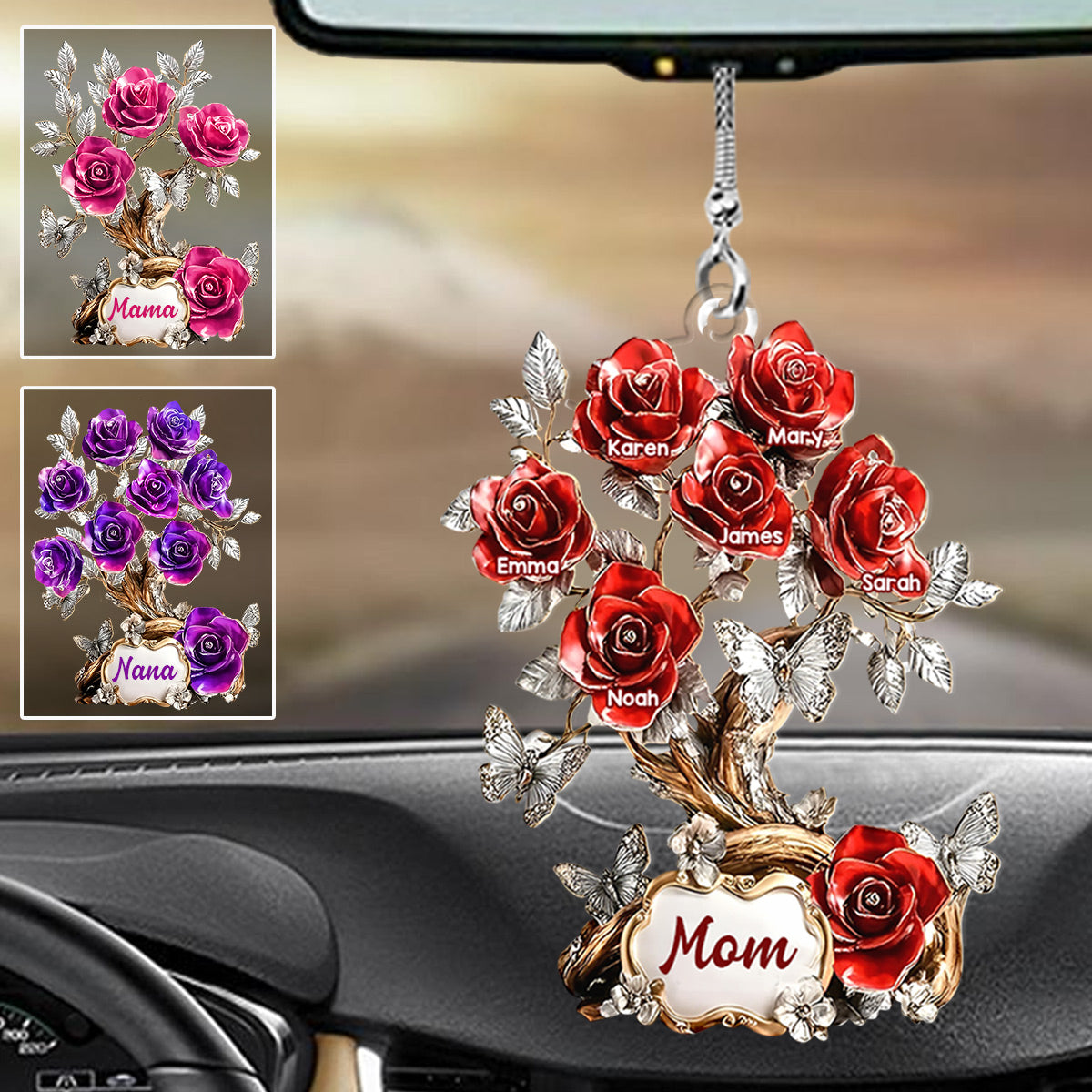 Flowers For Mom Grandma - Personalized Mother Transparent Car Ornament