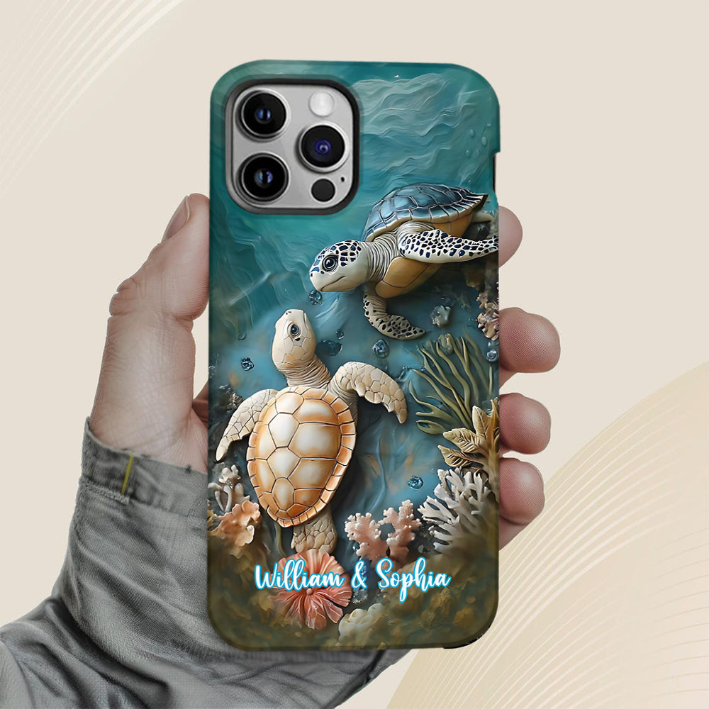 Couple Turtle Gift For Husband Wife, Anniversary - Personalized Couple Full Print Phone Case