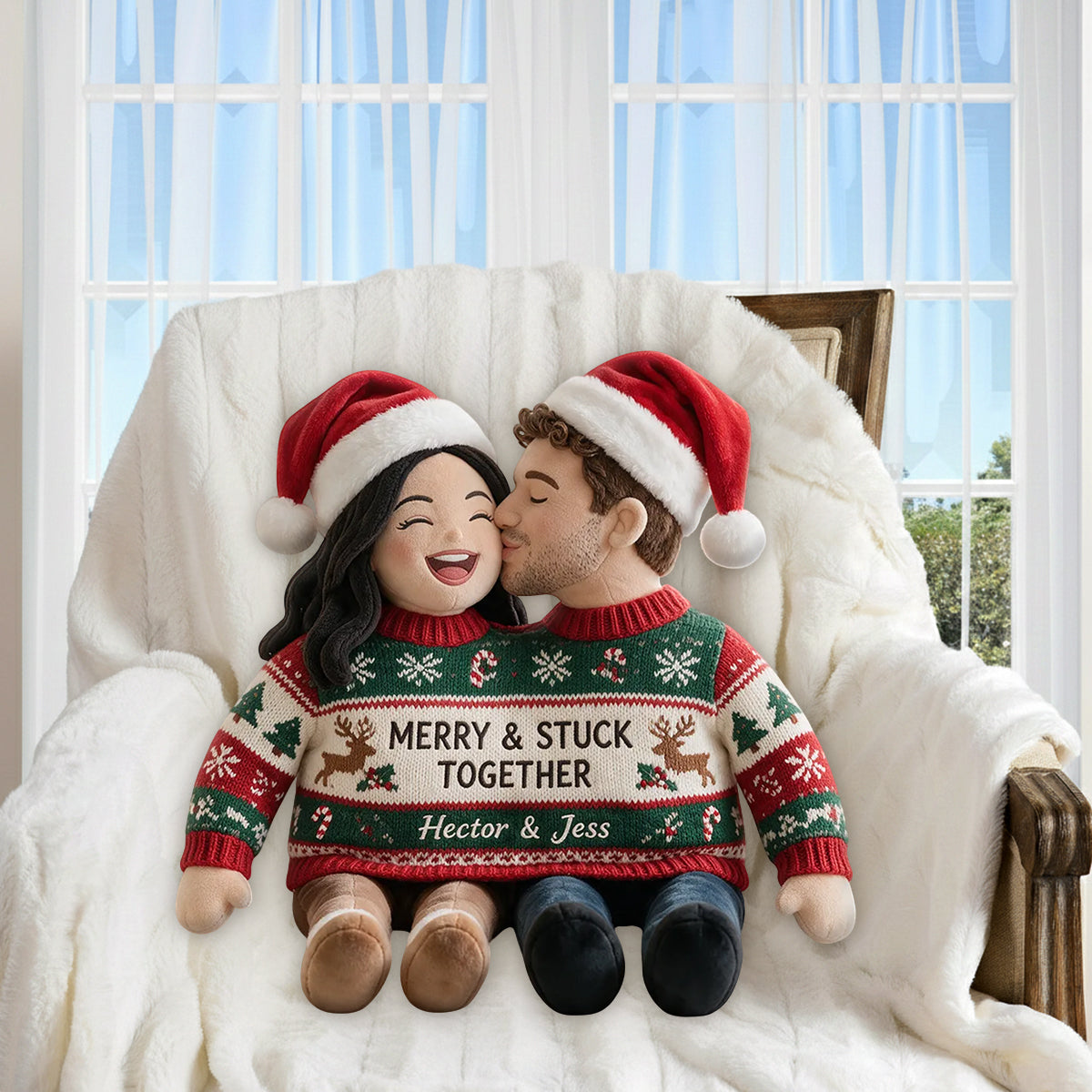 Stuck With You - Personalized Couple Premium Faux Fur Pillow