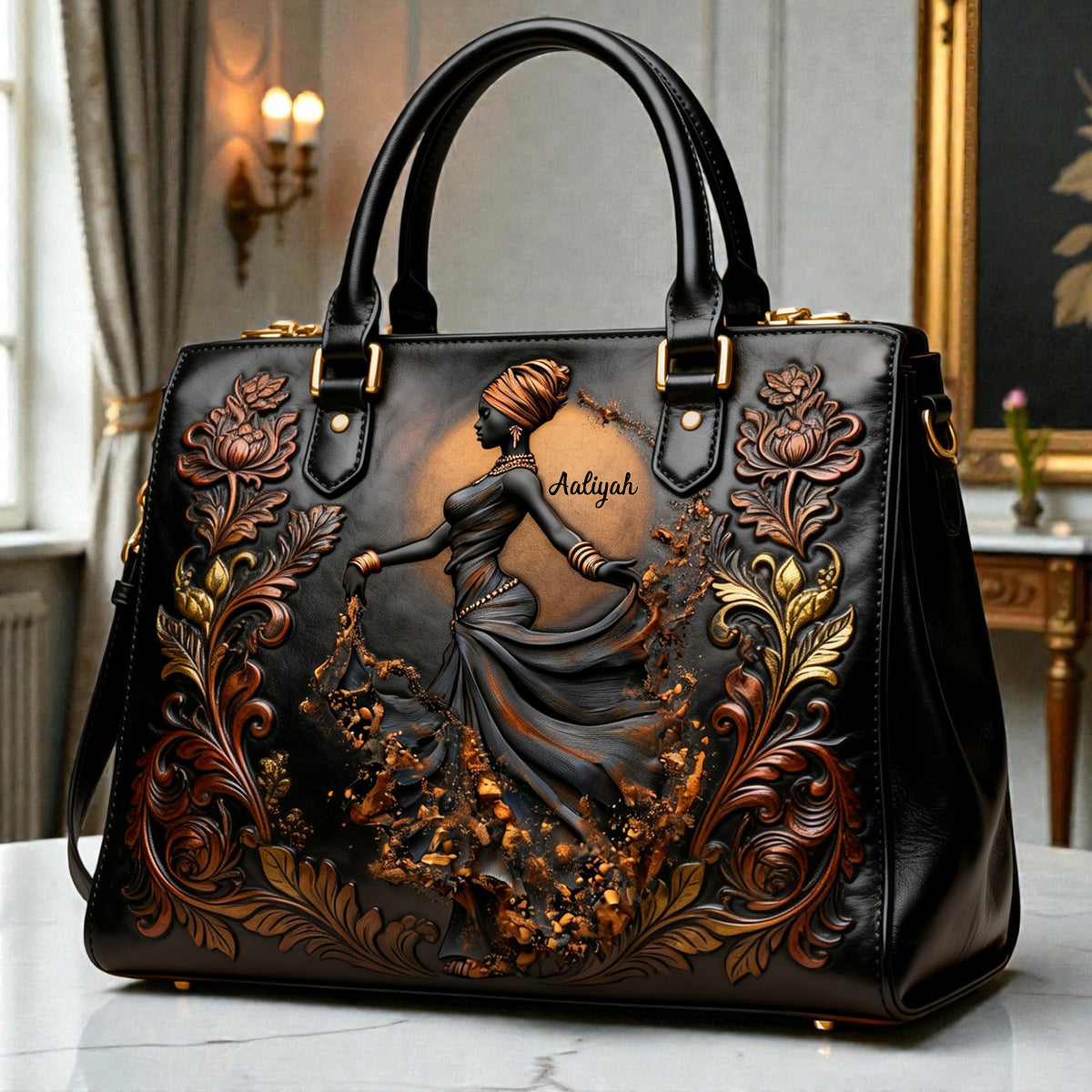 Beautiful Black Woman - Personalized African American Leather Handbag & Leather Long Wallet