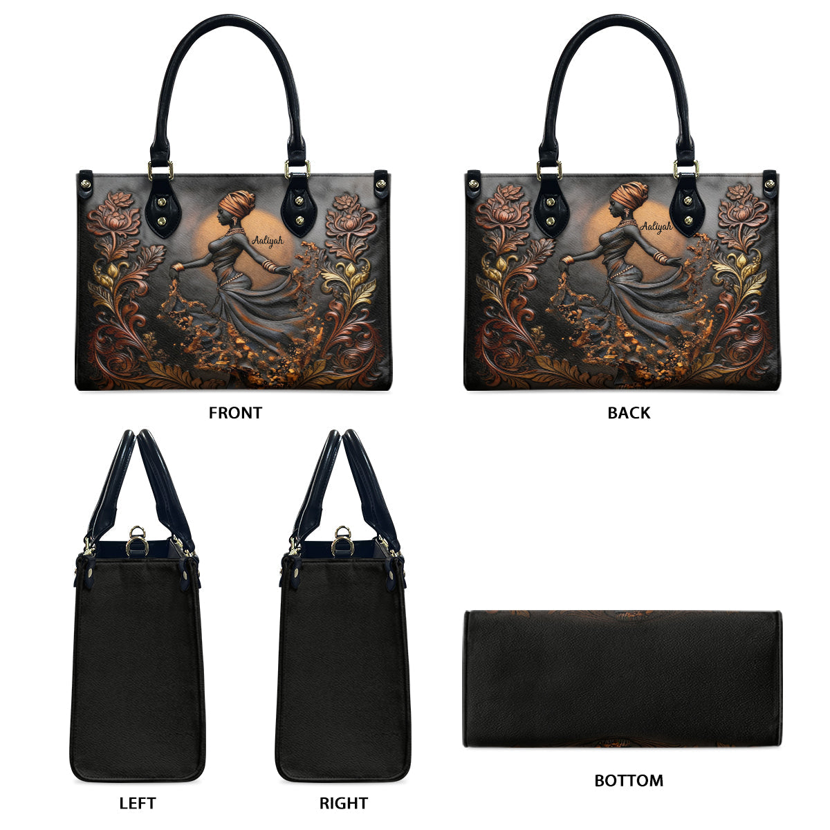 Beautiful Black Woman - Personalized African American Leather Handbag & Leather Long Wallet