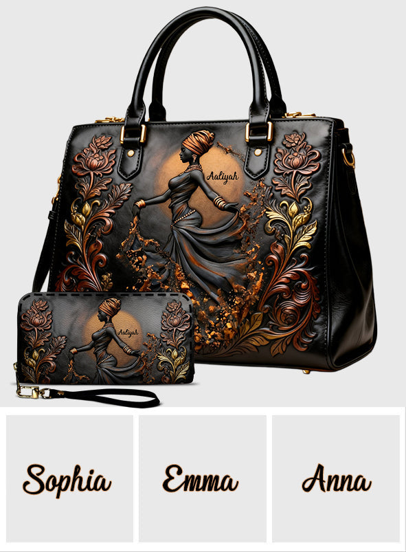 Beautiful Black Woman - Personalized African American Leather Handbag & Leather Long Wallet