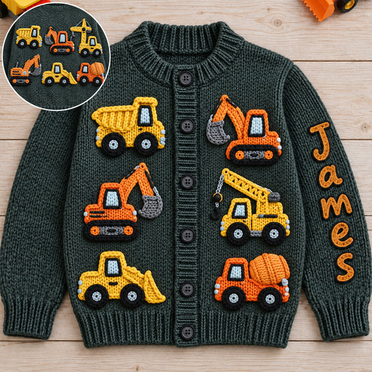Construction Machines - Personalized Kid Cardigan Sweater