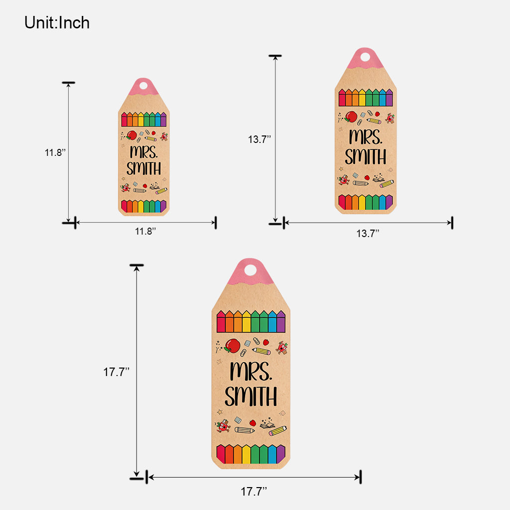 Pencil Crayon Teacher Door Hanger - Personalized Teacher Custom Shaped Wood Sign