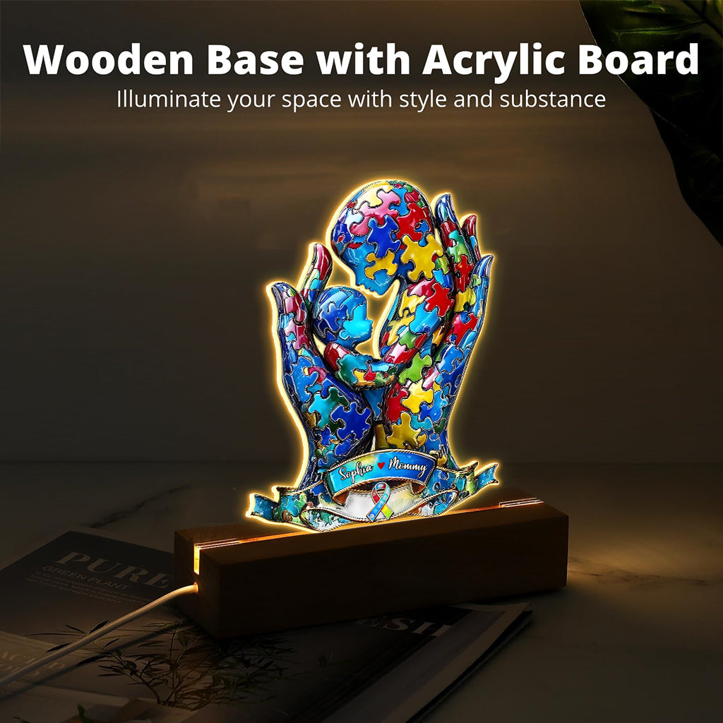 Mom And Kid - Personalized Autism Awareness Shaped Plaque Light Base
