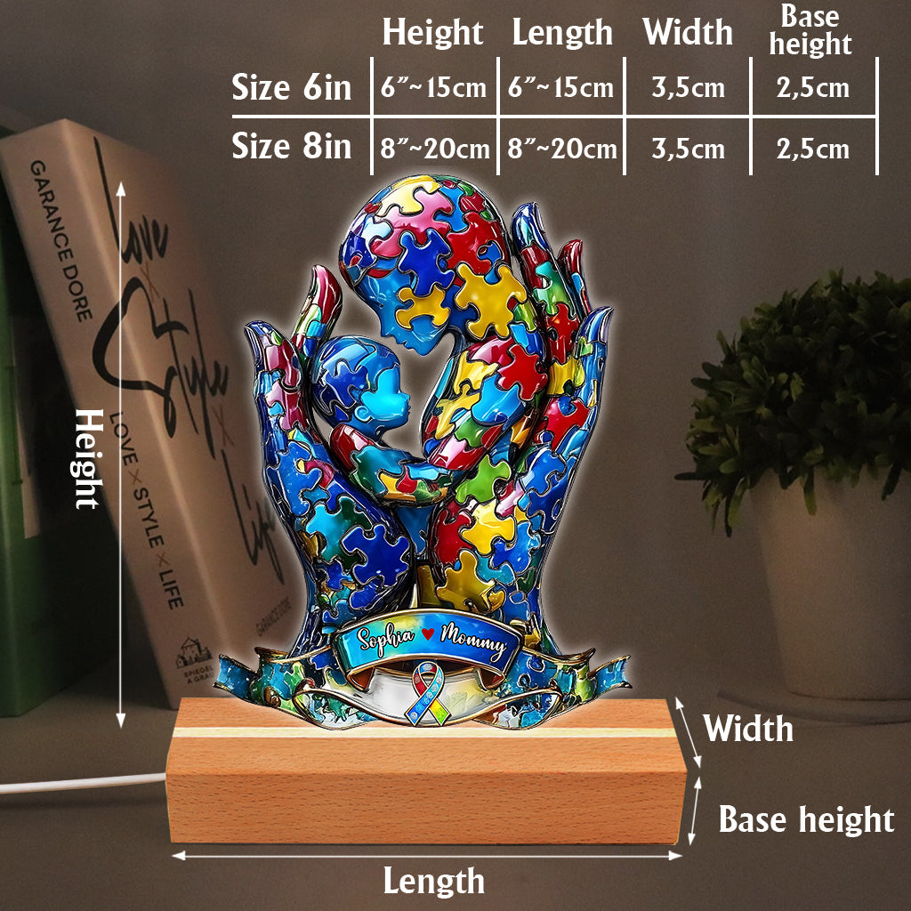 Mom And Kid - Personalized Autism Awareness Shaped Plaque Light Base