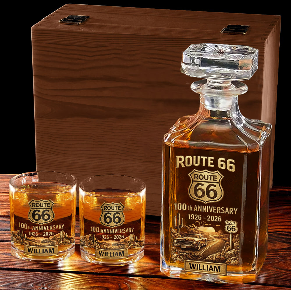 Route 66 100th Anniversary - Personalized Car Lover Whiskey Decanter Set