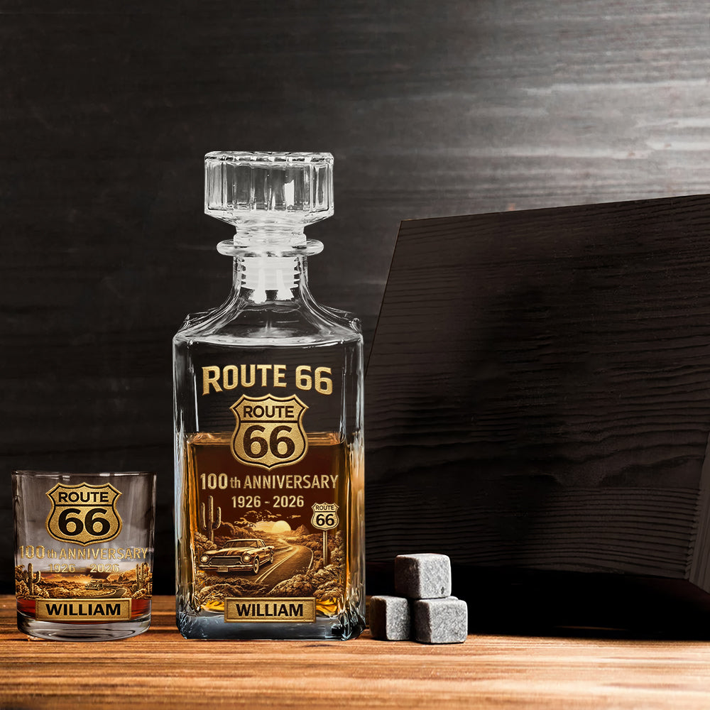 Route 66 100th Anniversary - Personalized Car Lover Whiskey Decanter Set