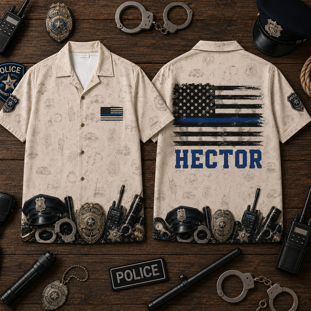 Blue Line - Personalized Police Officer Hawaiian Shirt
