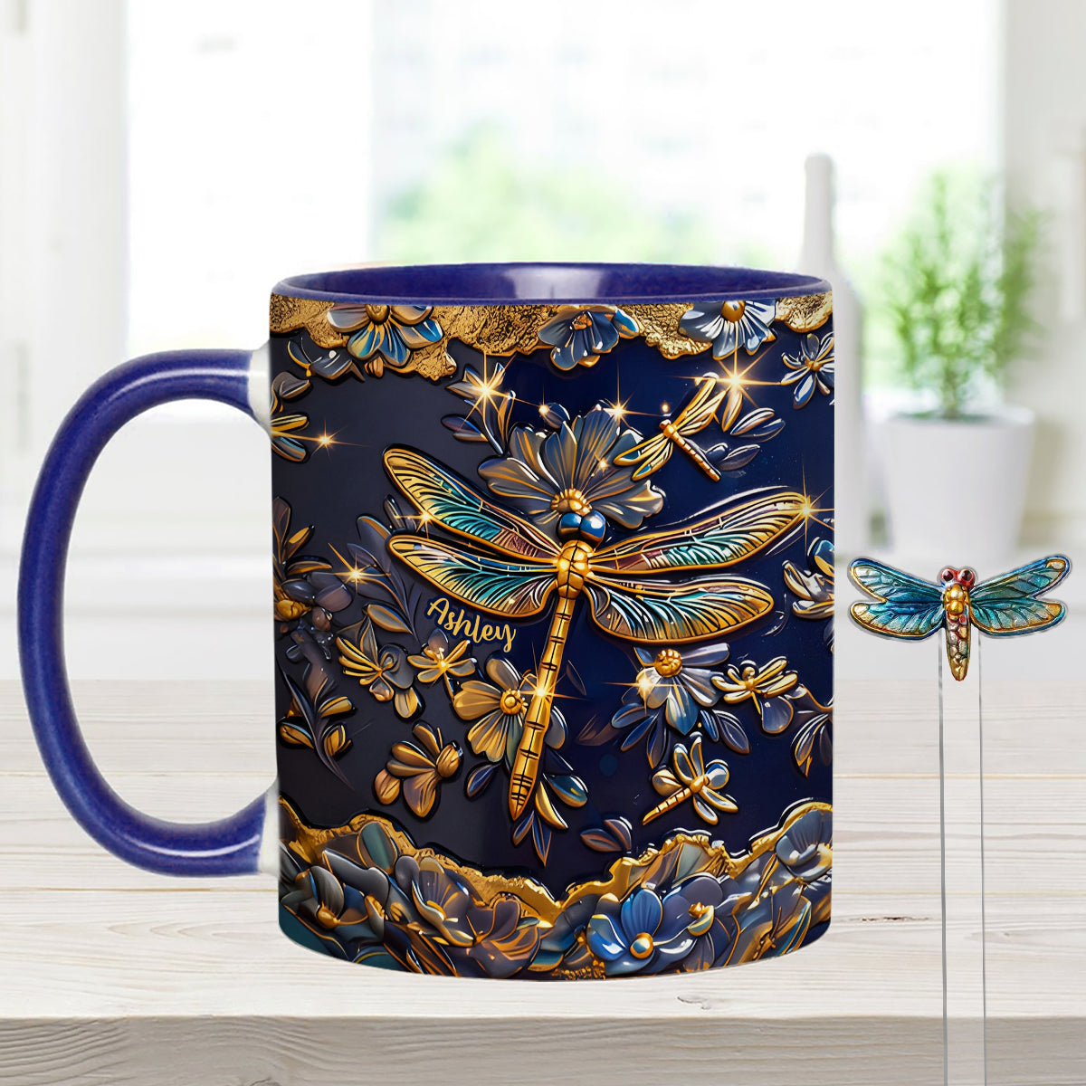 Love Dragonfly - Personalized Dragonfly Set Accent Mug with Acrylic Stirrers