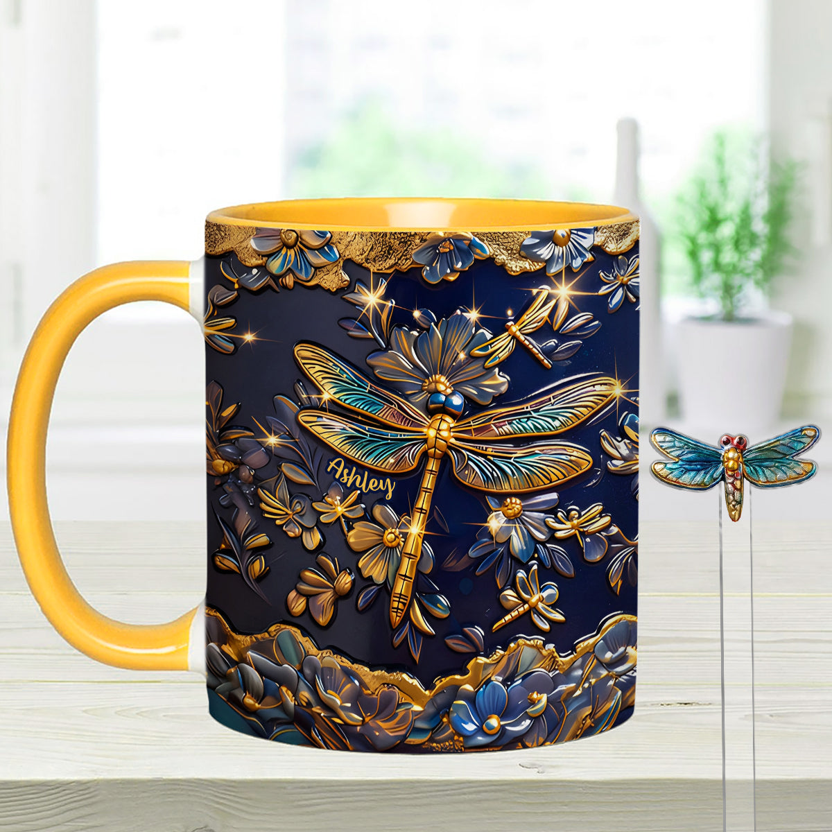 Love Dragonfly - Personalized Dragonfly Set Accent Mug with Acrylic Stirrers