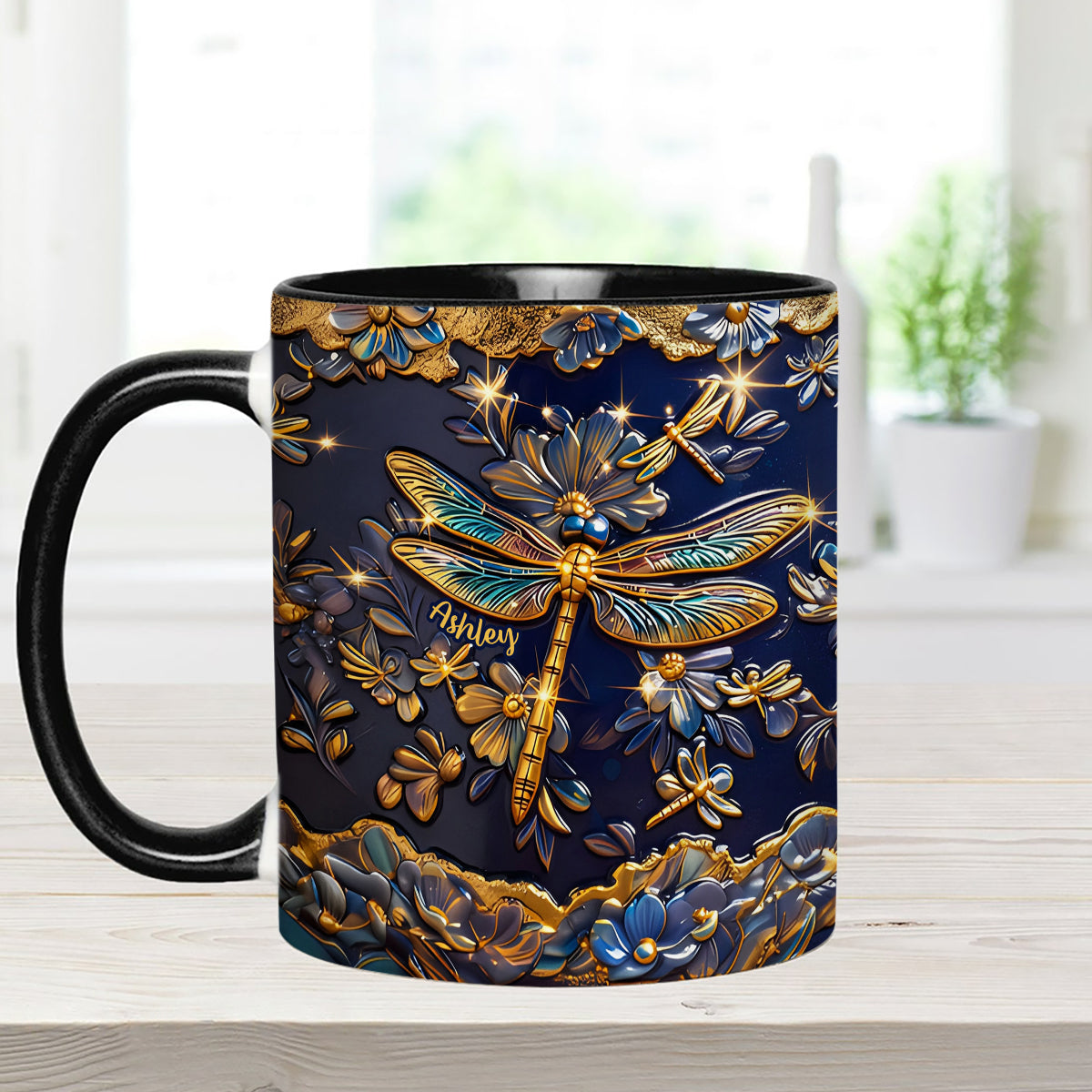 Love Dragonfly - Personalized Dragonfly Set Accent Mug with Acrylic Stirrers