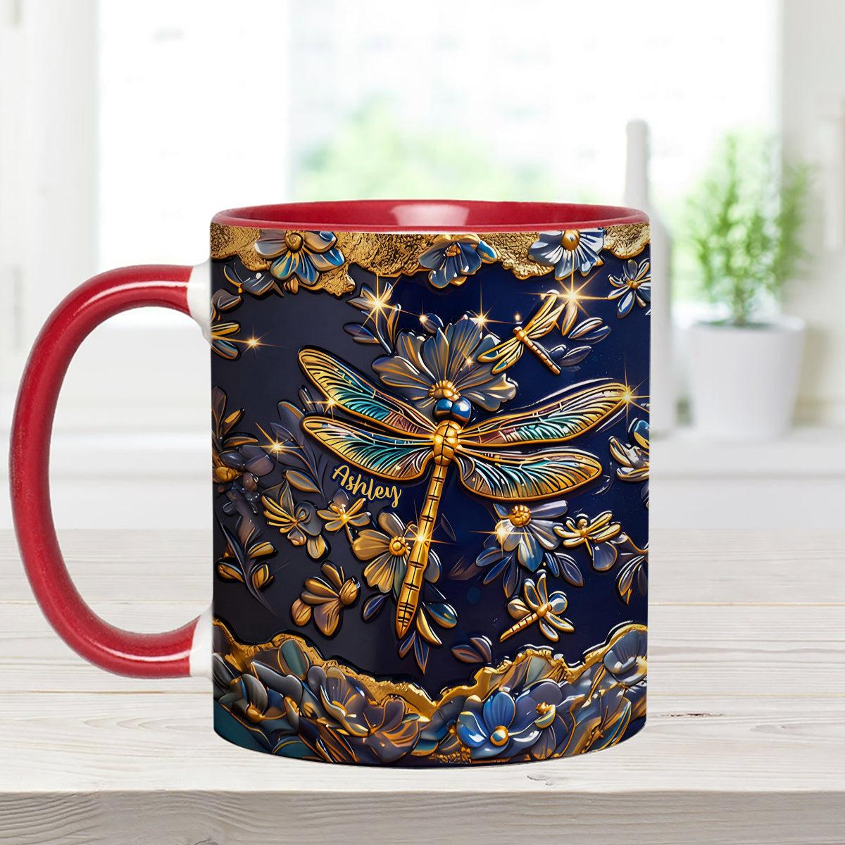 Love Dragonfly - Personalized Dragonfly Set Accent Mug with Acrylic Stirrers