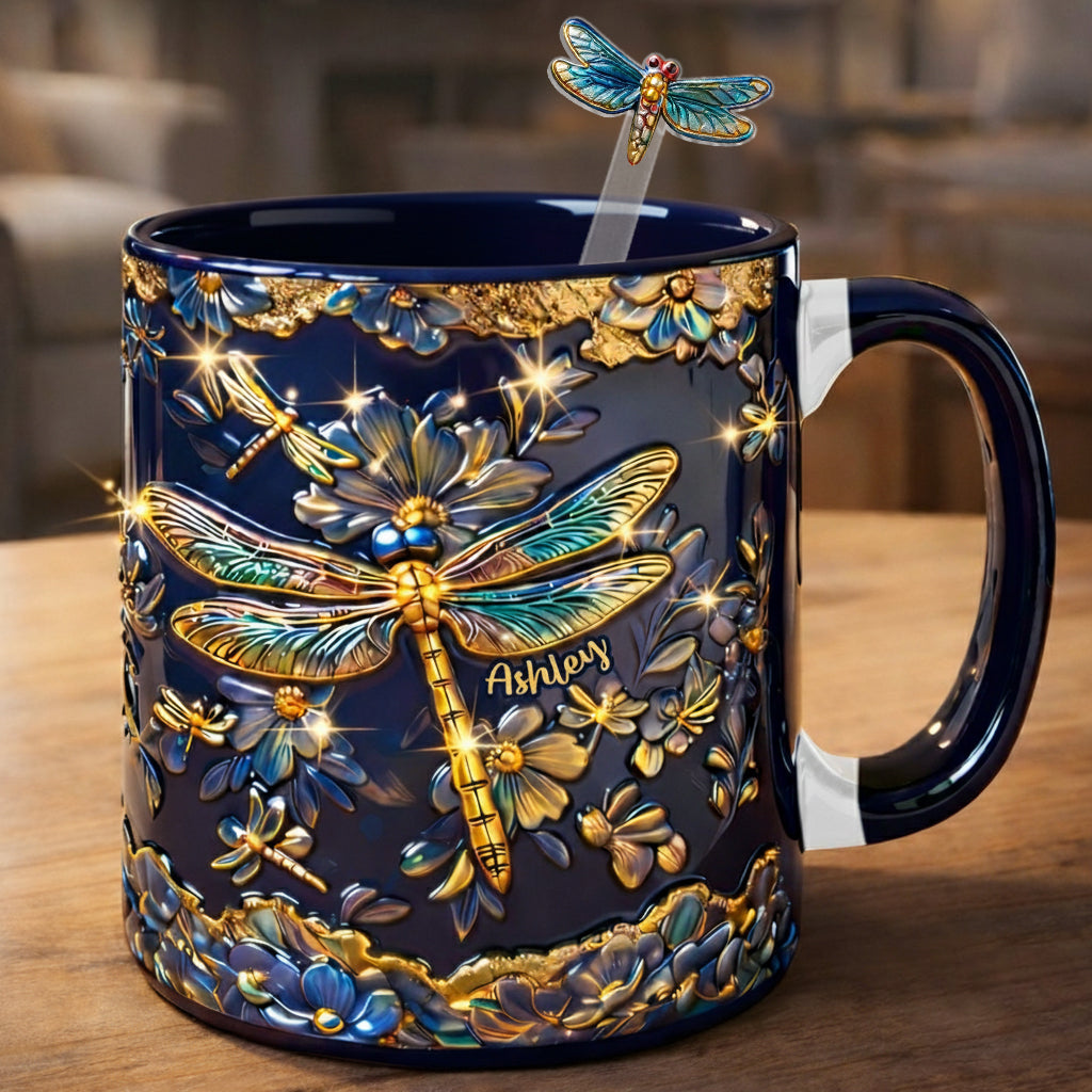 Love Dragonfly - Personalized Dragonfly Set Accent Mug with Acrylic Stirrers
