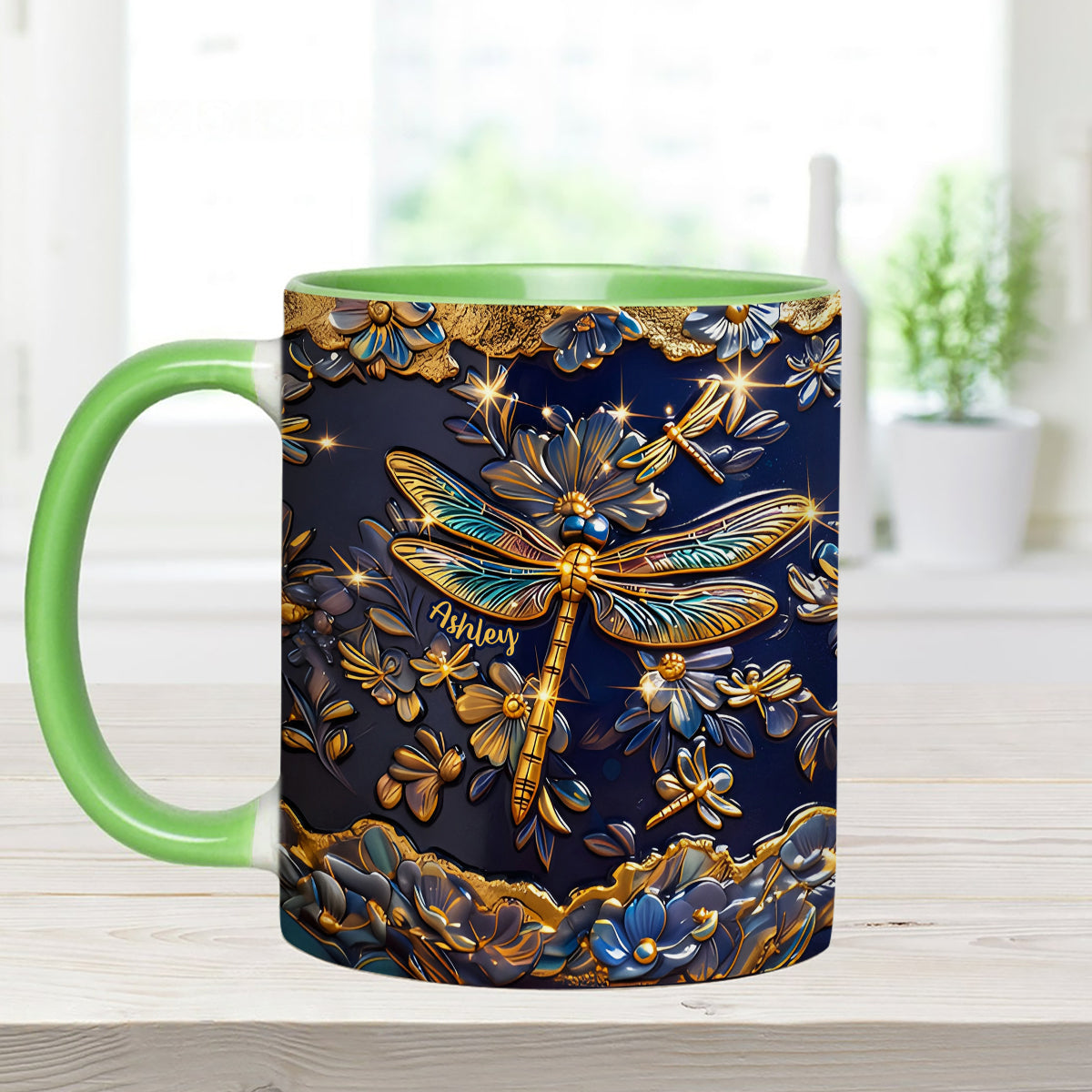 Love Dragonfly - Personalized Dragonfly Set Accent Mug with Acrylic Stirrers