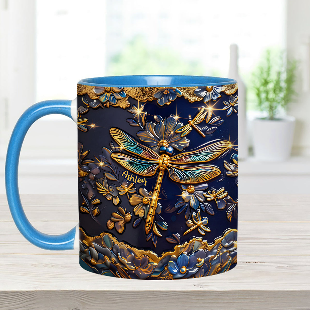 Love Dragonfly - Personalized Dragonfly Set Accent Mug with Acrylic Stirrers
