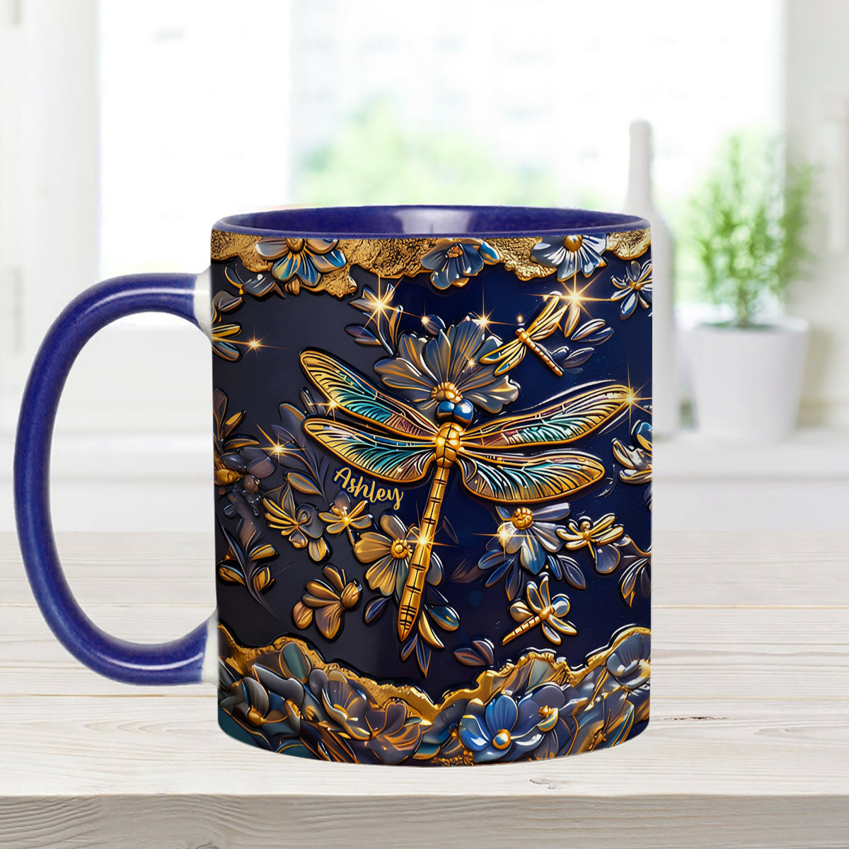 Love Dragonfly - Personalized Dragonfly Set Accent Mug with Acrylic Stirrers