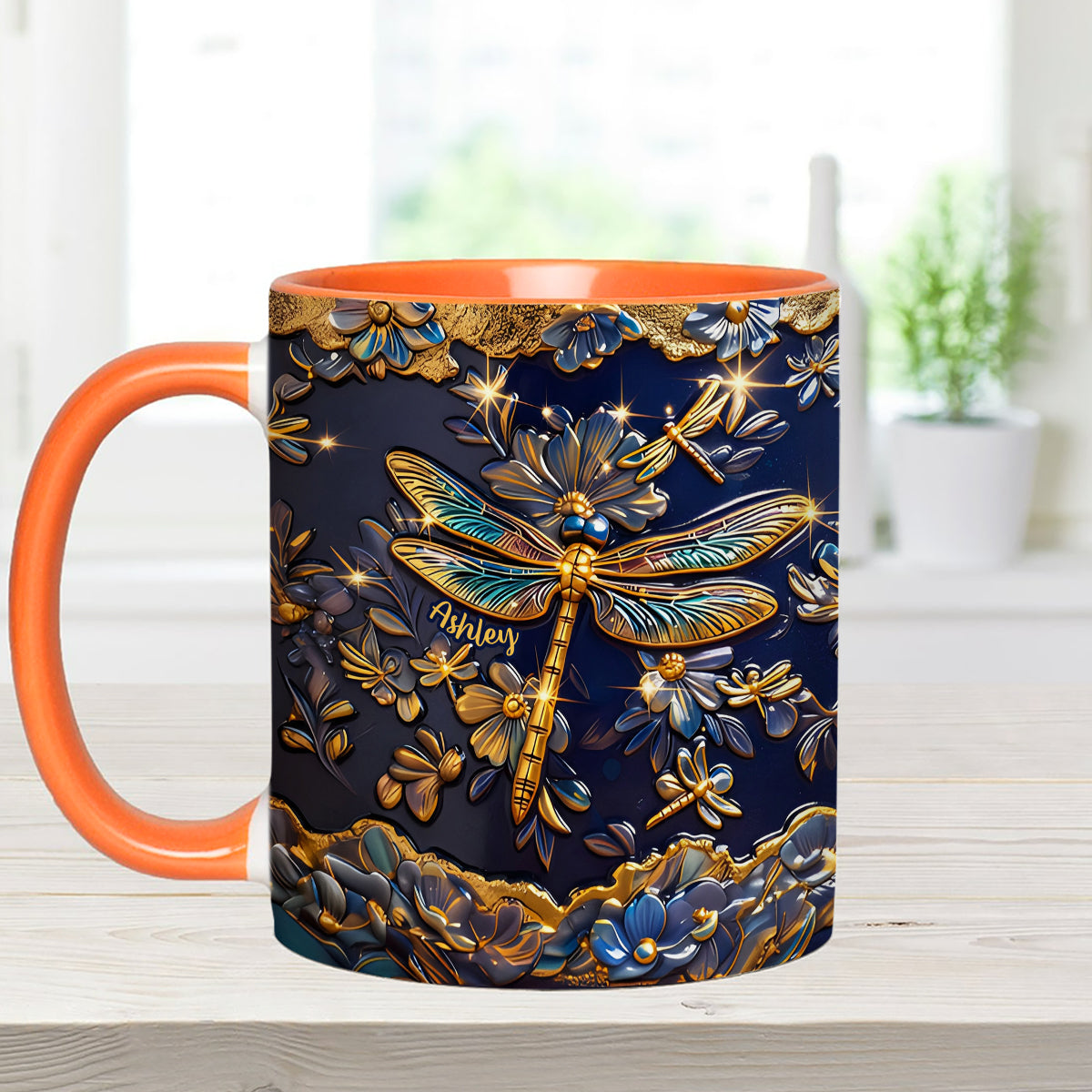 Love Dragonfly - Personalized Dragonfly Set Accent Mug with Acrylic Stirrers