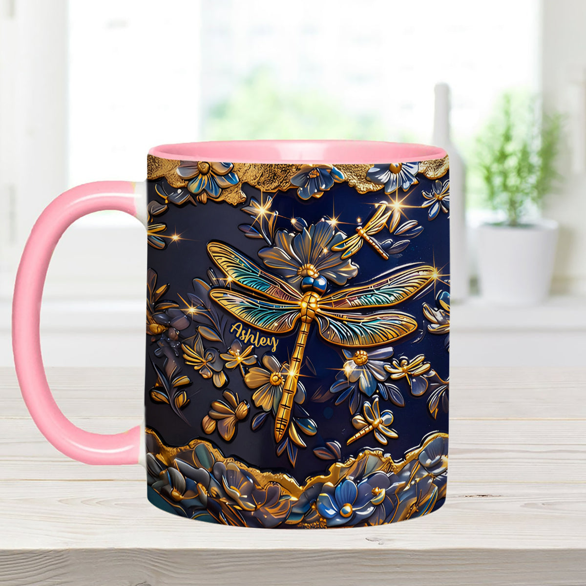Love Dragonfly - Personalized Dragonfly Set Accent Mug with Acrylic Stirrers
