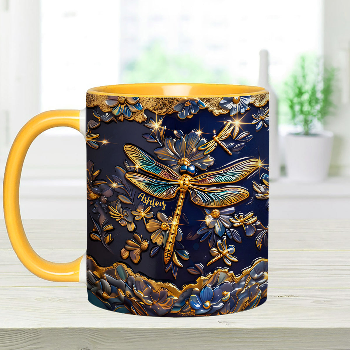 Love Dragonfly - Personalized Dragonfly Set Accent Mug with Acrylic Stirrers