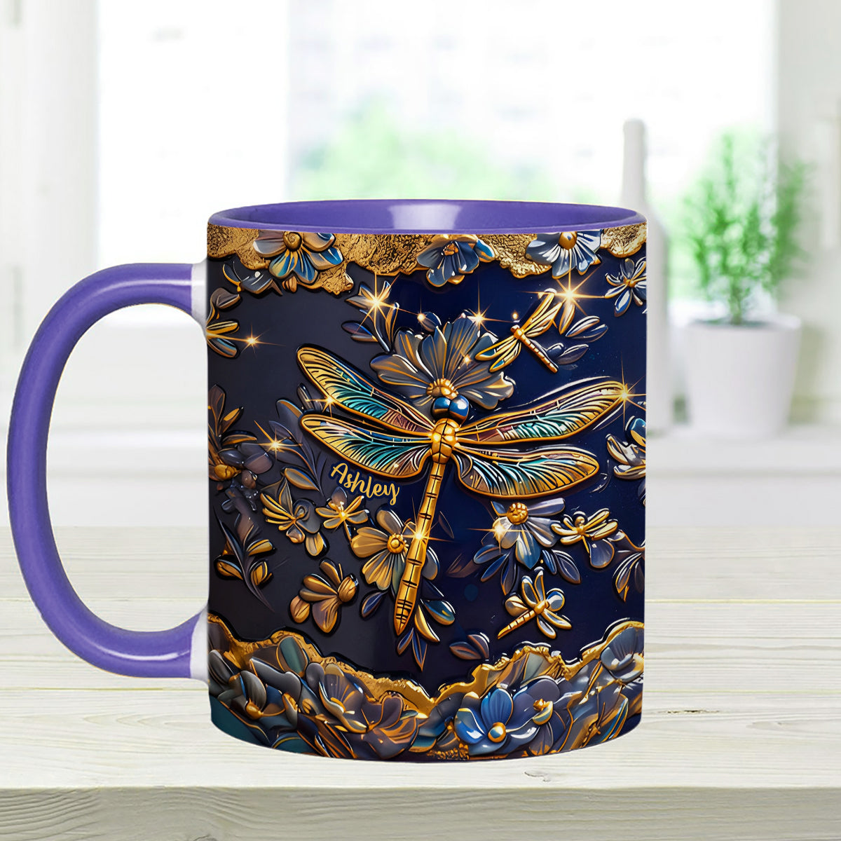 Love Dragonfly - Personalized Dragonfly Set Accent Mug with Acrylic Stirrers