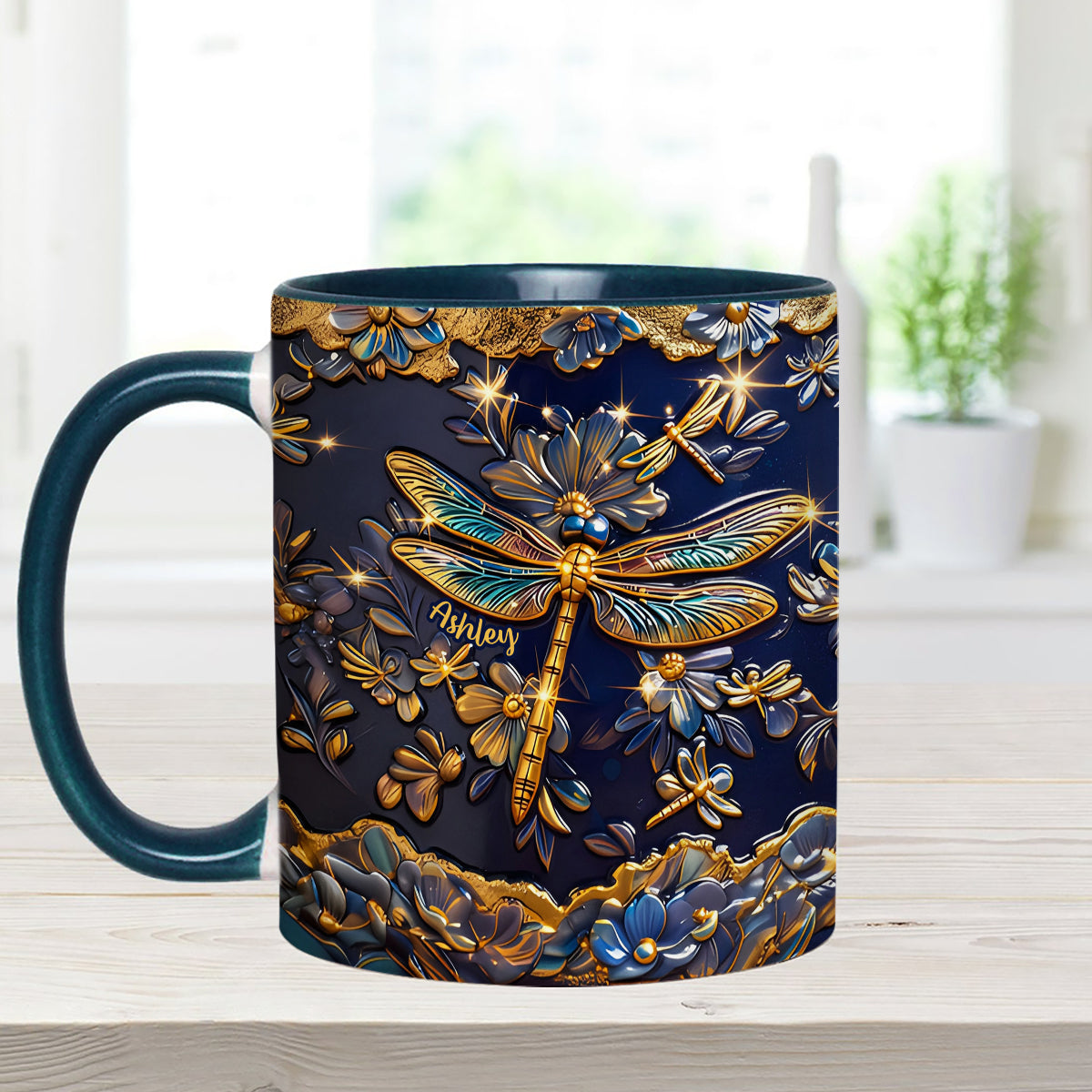 Love Dragonfly - Personalized Dragonfly Set Accent Mug with Acrylic Stirrers