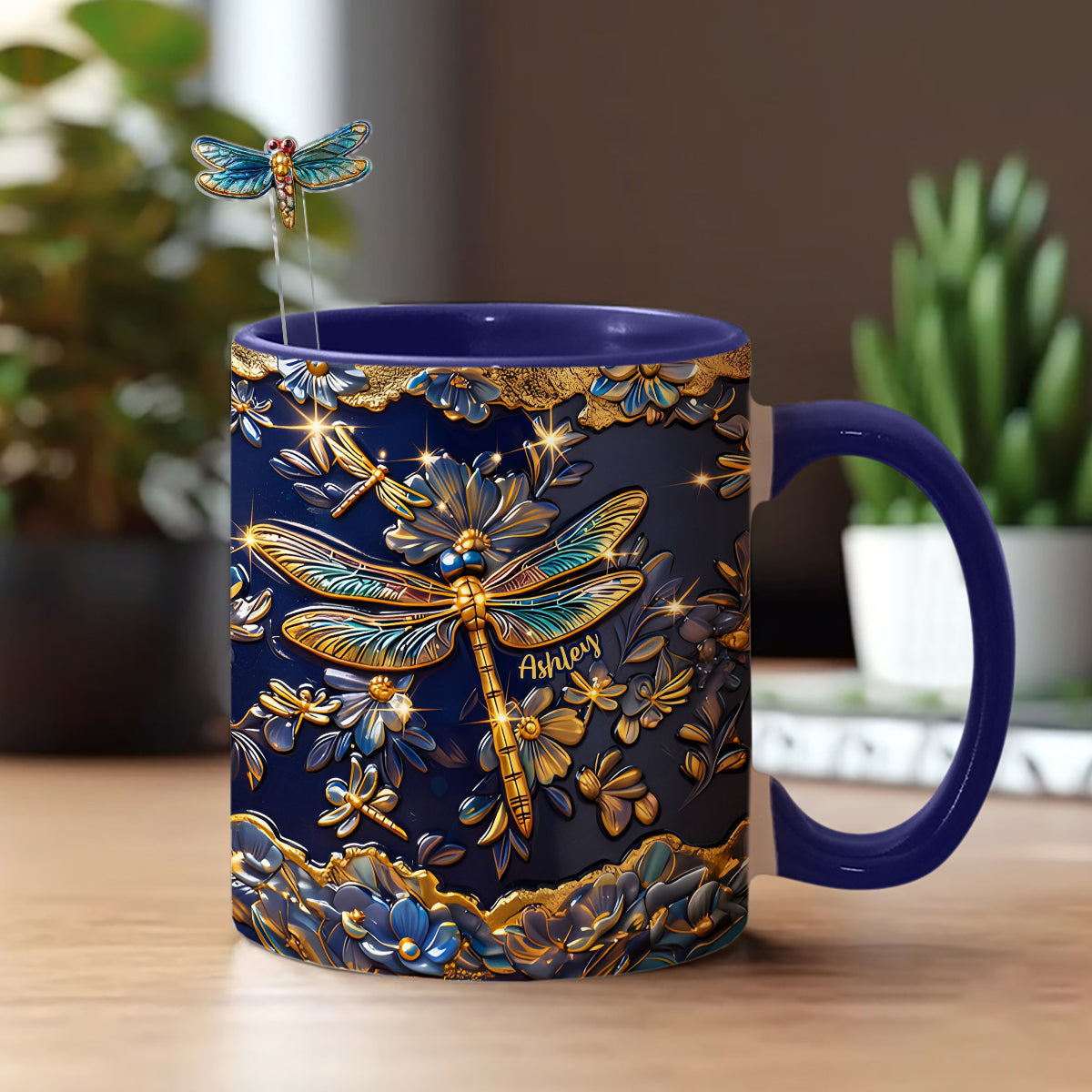 Love Dragonfly - Personalized Dragonfly Set Accent Mug with Acrylic Stirrers