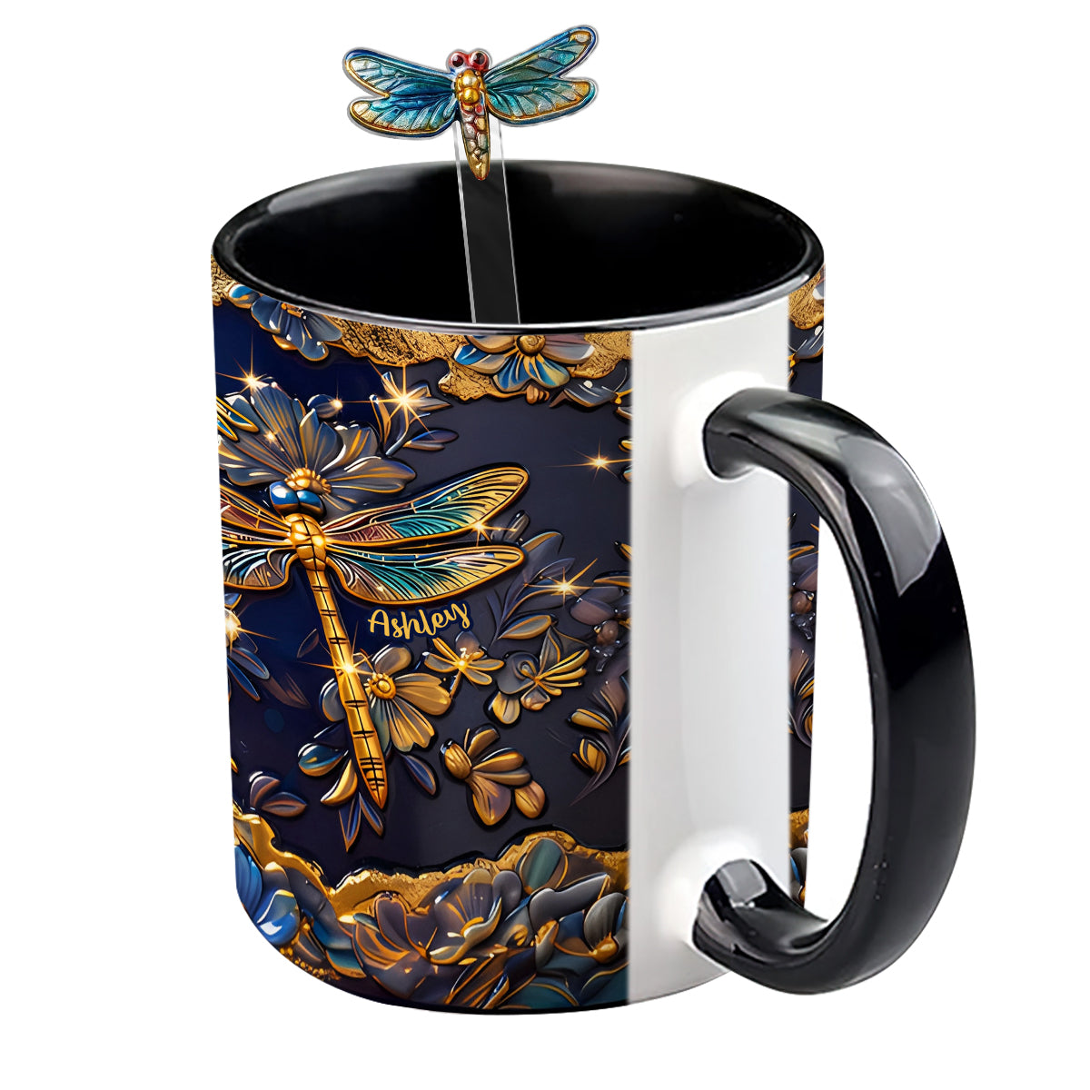 Love Dragonfly - Personalized Dragonfly Set Accent Mug with Acrylic Stirrers