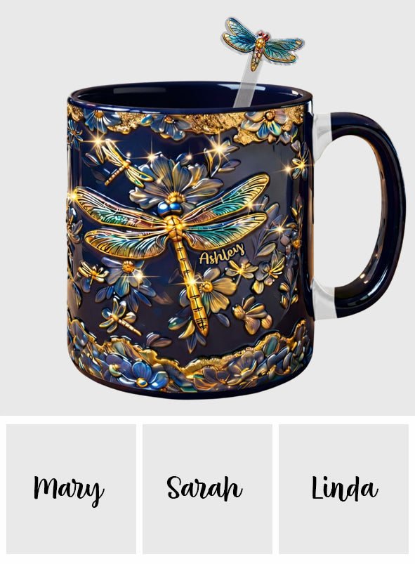 Love Dragonfly - Personalized Dragonfly Set Accent Mug with Acrylic Stirrers