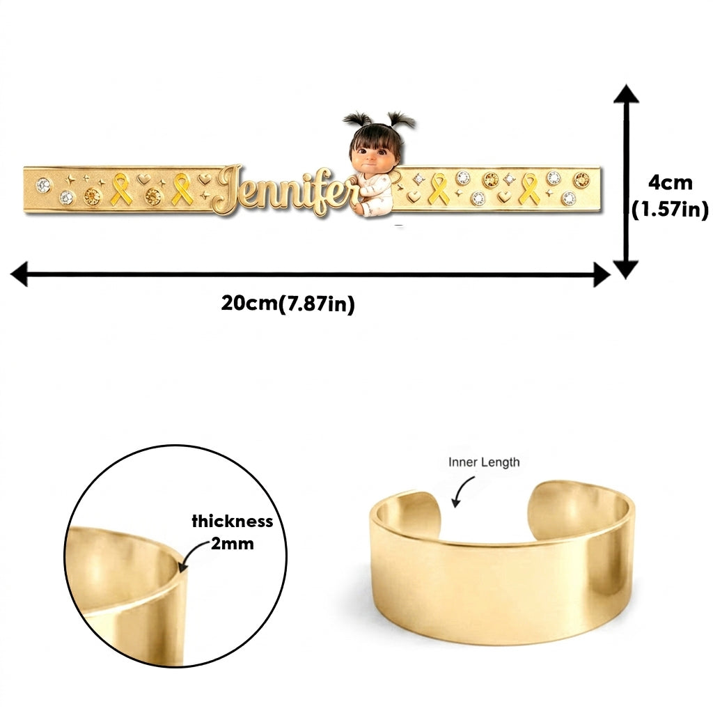 Childhood Cancer Awareness Cuff Bracelet With Photo - Personalized Childhood Cancer Awareness Shaped Cuff Bracelet